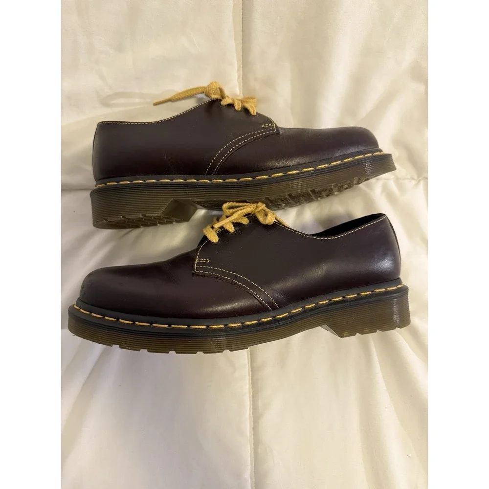 Dr. Doc Martens 1461‎ Oxford Shoes Men's Sz 8 W Sz 9 Brown Leather Yellow Laces